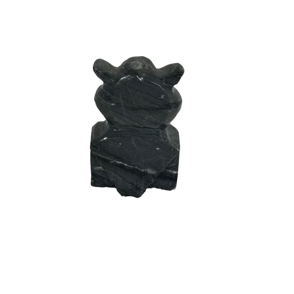 Vtg Genuine Gemstone Gray Onyx Stone Owl Hand Carved Mexico Figurine 3.5